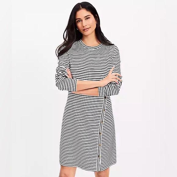 LOFT Dresses & Skirts - LOFT Navy and White Stripe Button Dress